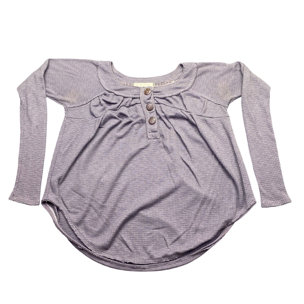 We The Free People Womens XS Purple Waffle Knit Must Have Henley Long Sleeve